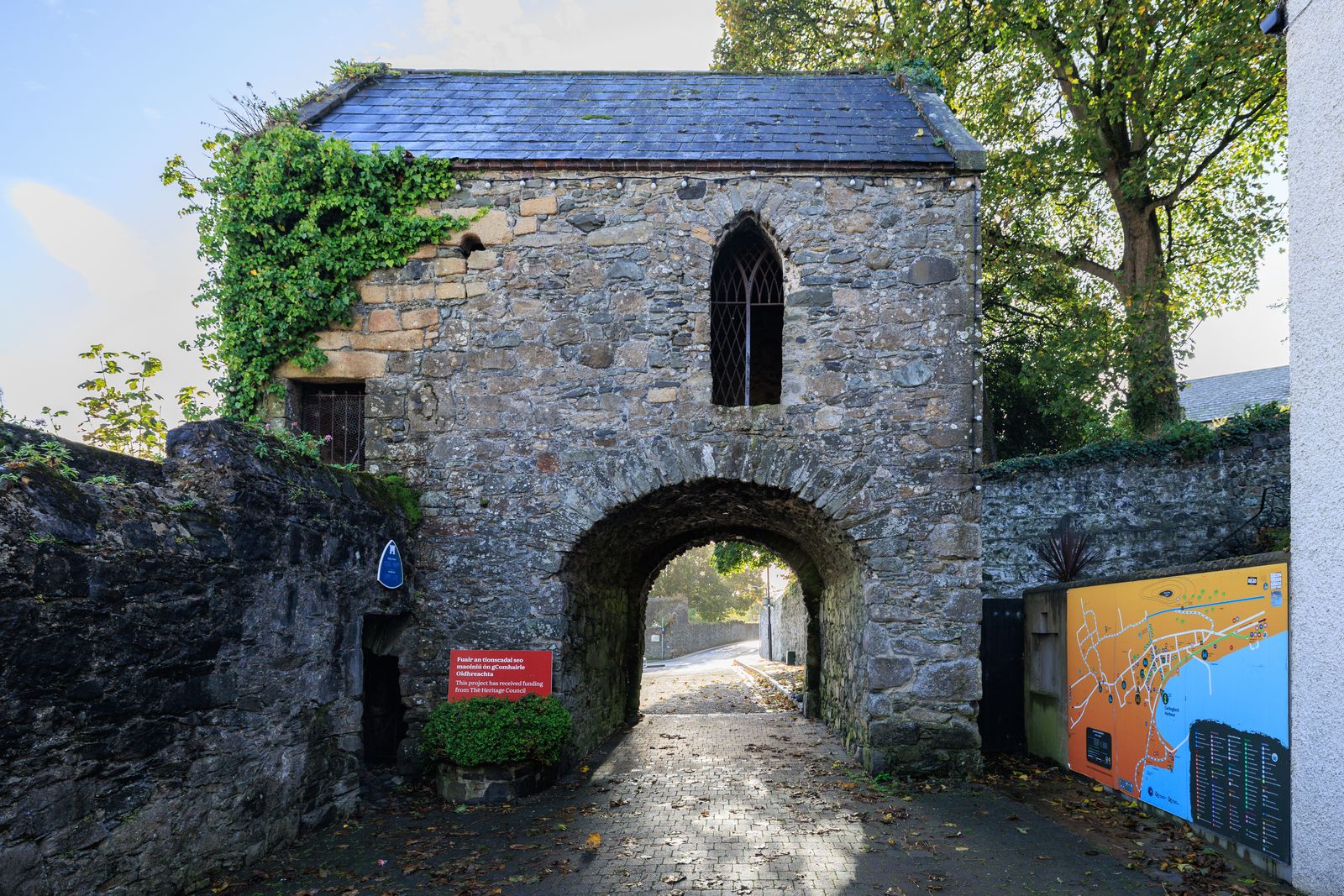Historic medieval stone archway in Carlingford, County Louth, Ireland