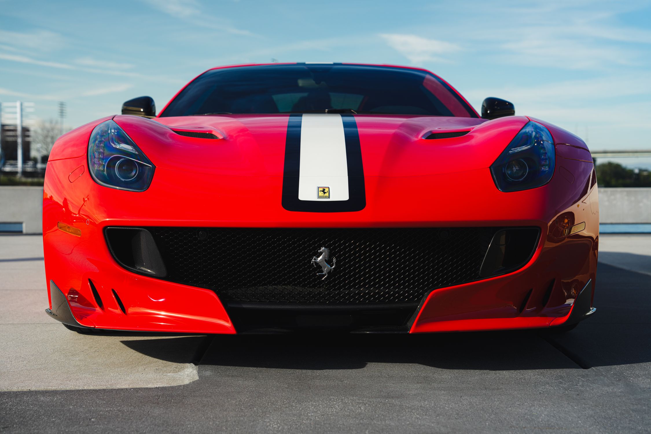 Canadian Racing Red Colour Red Sports Car with Racing Stripe Outdoors · Free Stock Photo