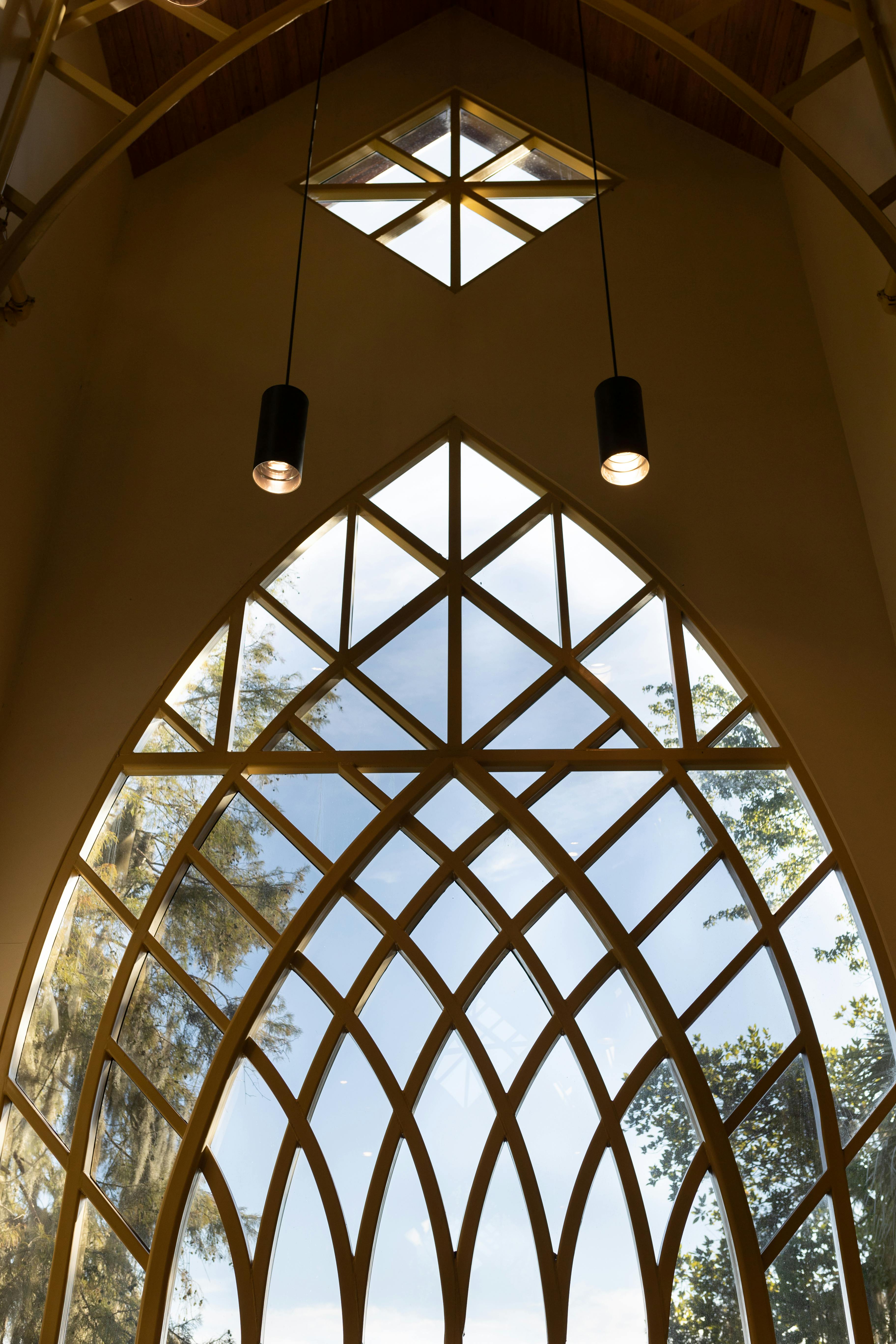 elegant arched church window interior