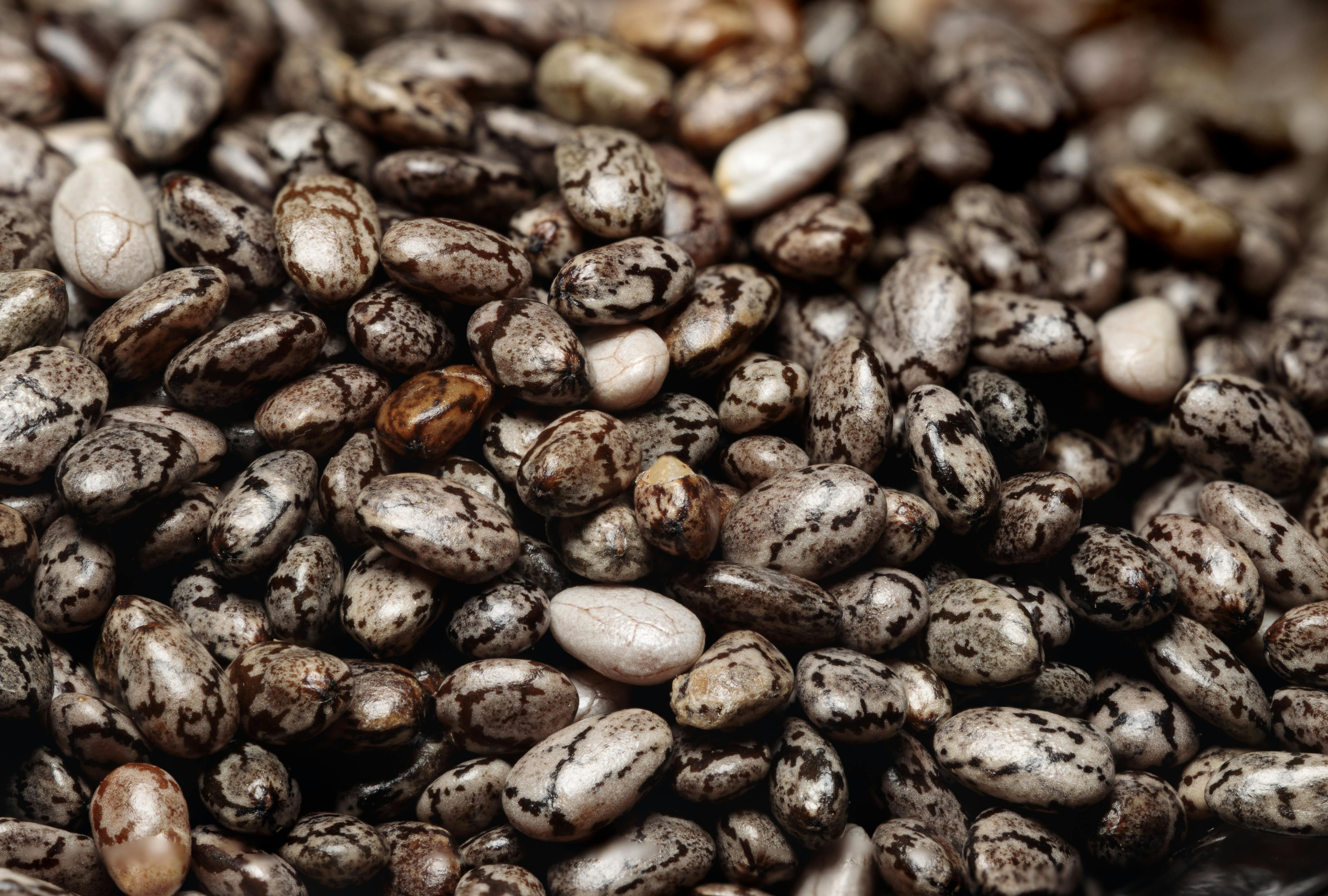 Detailed macro shot of chia seeds, highlighting their texture and nutritional value for a healthy diet.