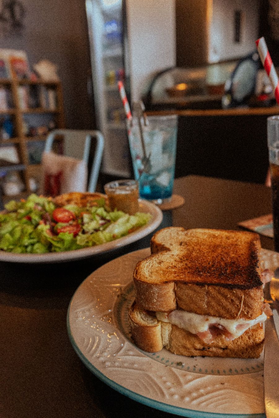 Grilled café sandwich with fresh salad