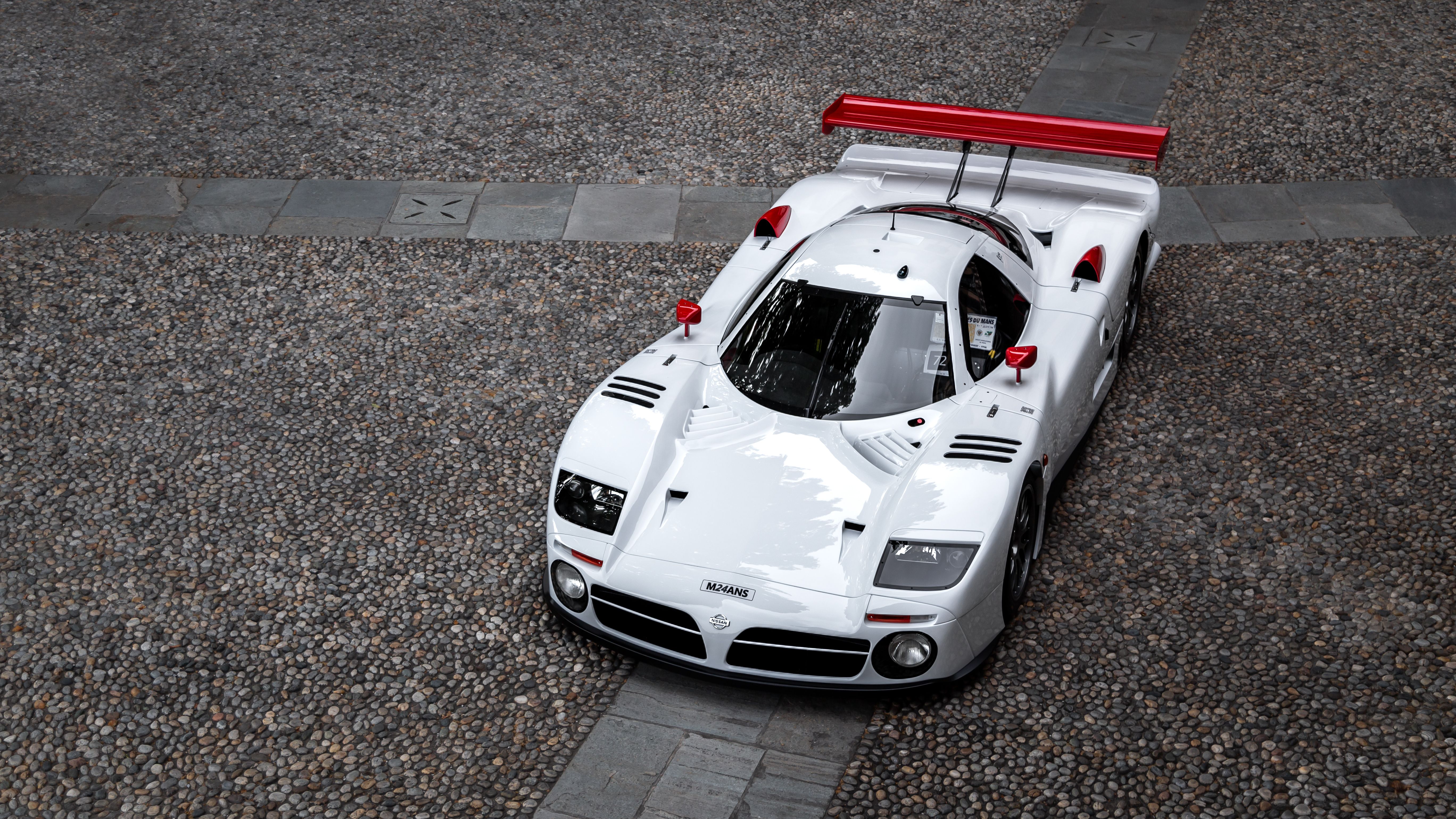 Classic White Race Car with Red Accents · Free Stock Photo