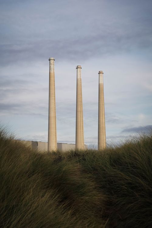 Free Dramatic view of Morro Bay's iconic three stacks during the golden hour, framed by grassy dunes. Stock Photo