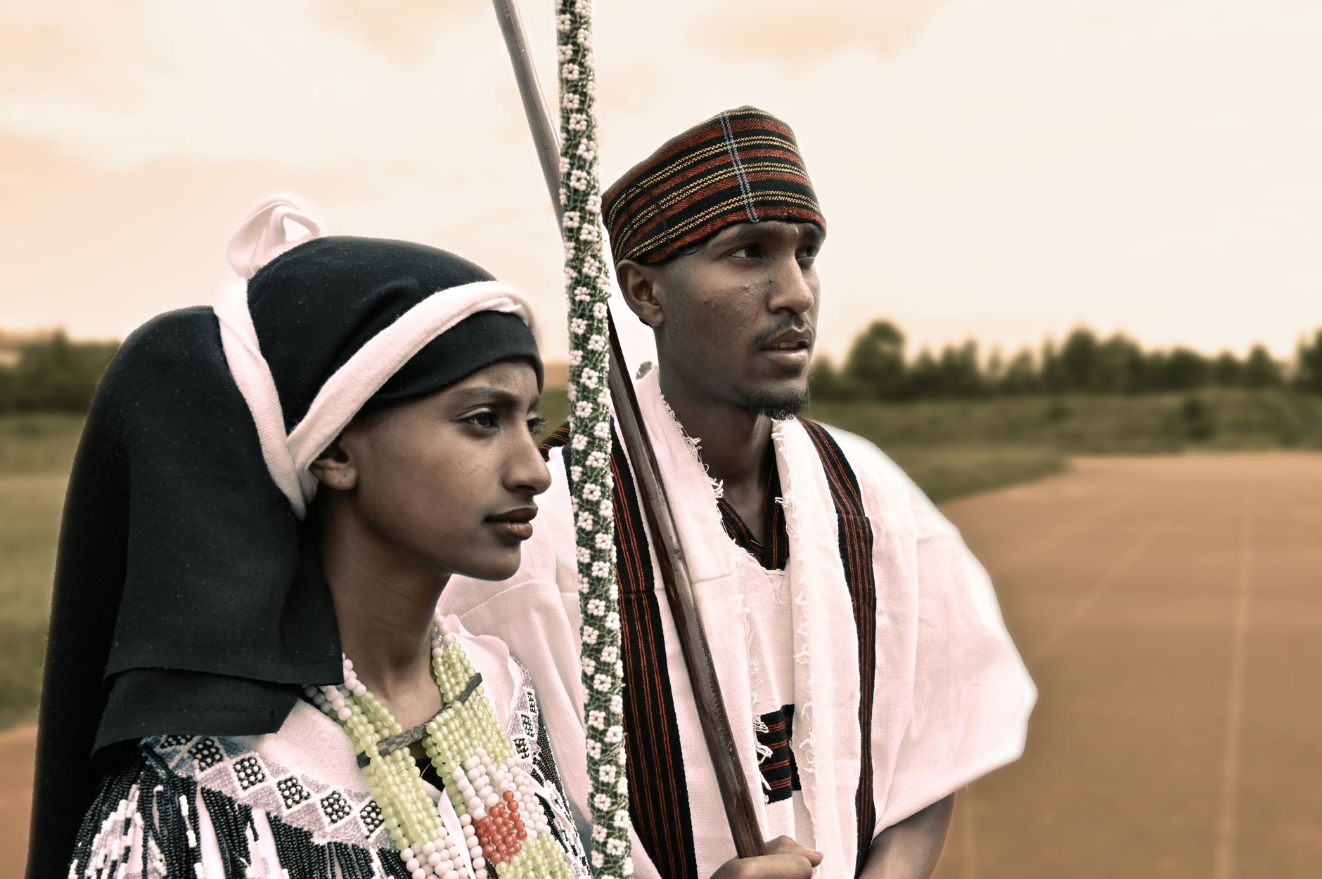A man and woman in traditional Oromo dress in Assela, Ethiopia.