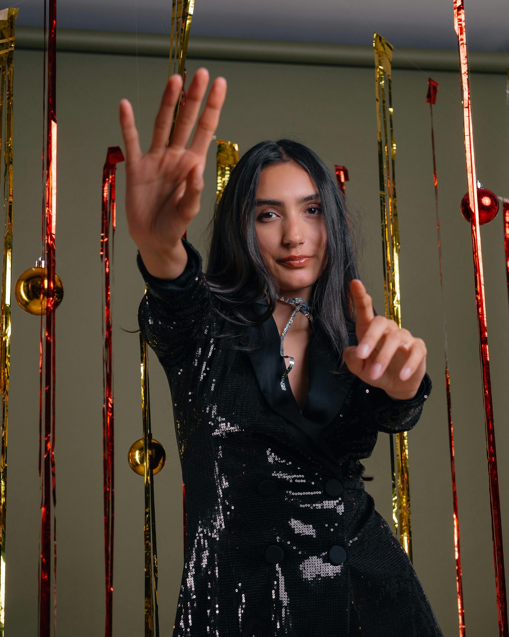 festive female portrait with glittering decor