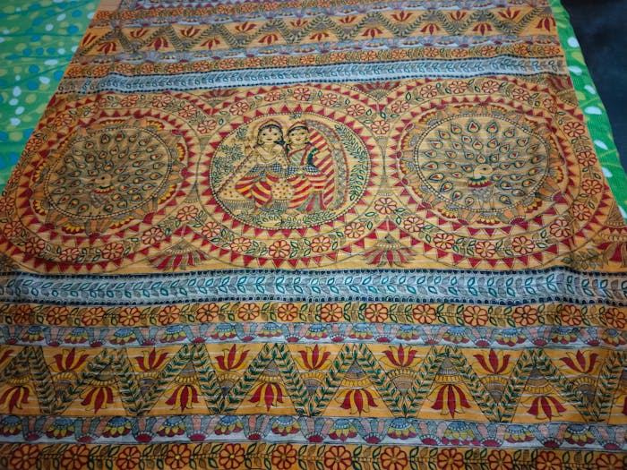 Radha Krishna and Peacock Design on Saree - Image 5