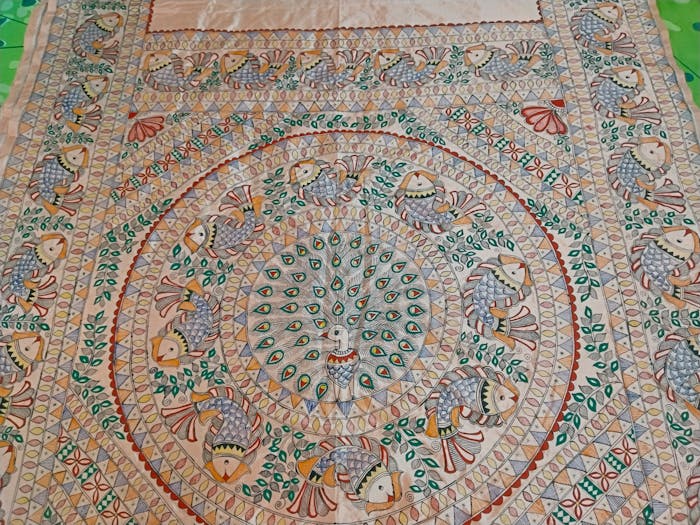 Peacock Themed and Fish Design on Saree - Image 6