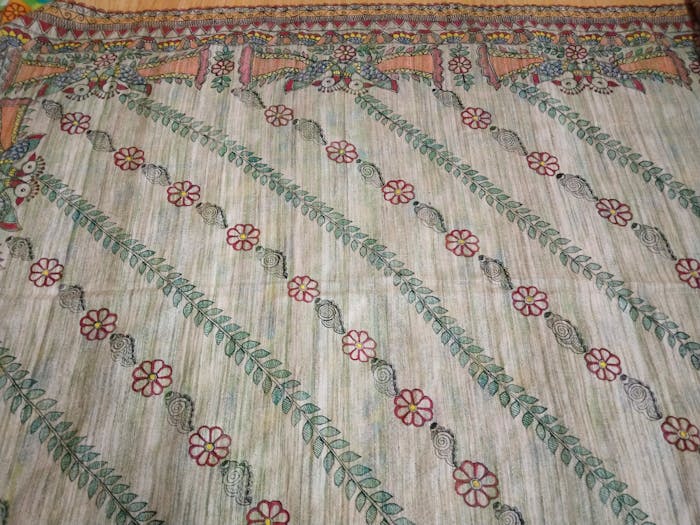 Radha Krishna and Peacock Design on Saree - Image 3