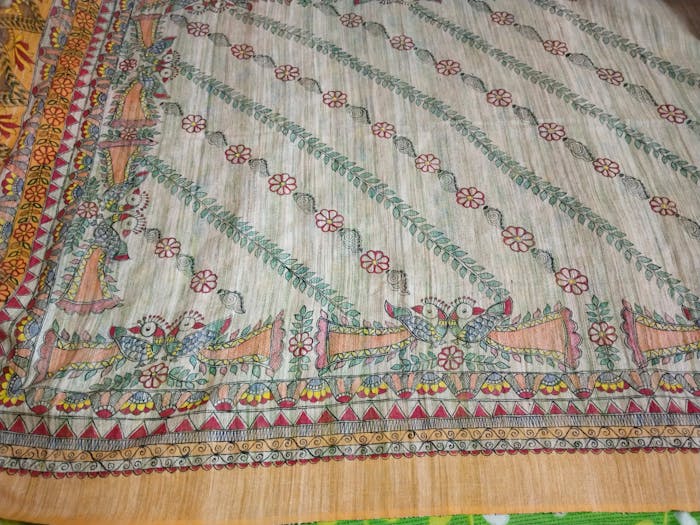 Radha Krishna and Peacock Design on Saree - Image 1