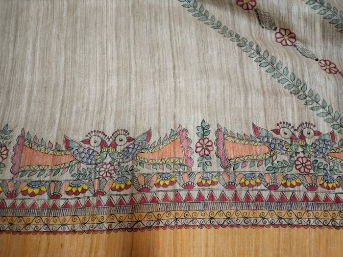 Radha Krishna and Peacock Design on Saree - Image 2