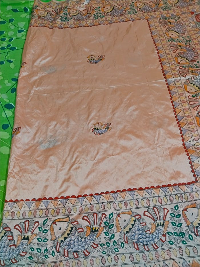 Peacock Themed and Fish Design on Saree - Image 1