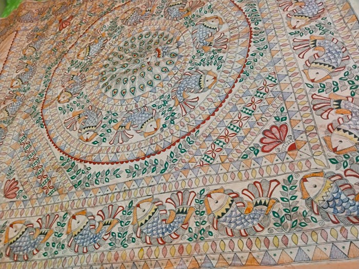 Peacock Themed and Fish Design on Saree - Image 4