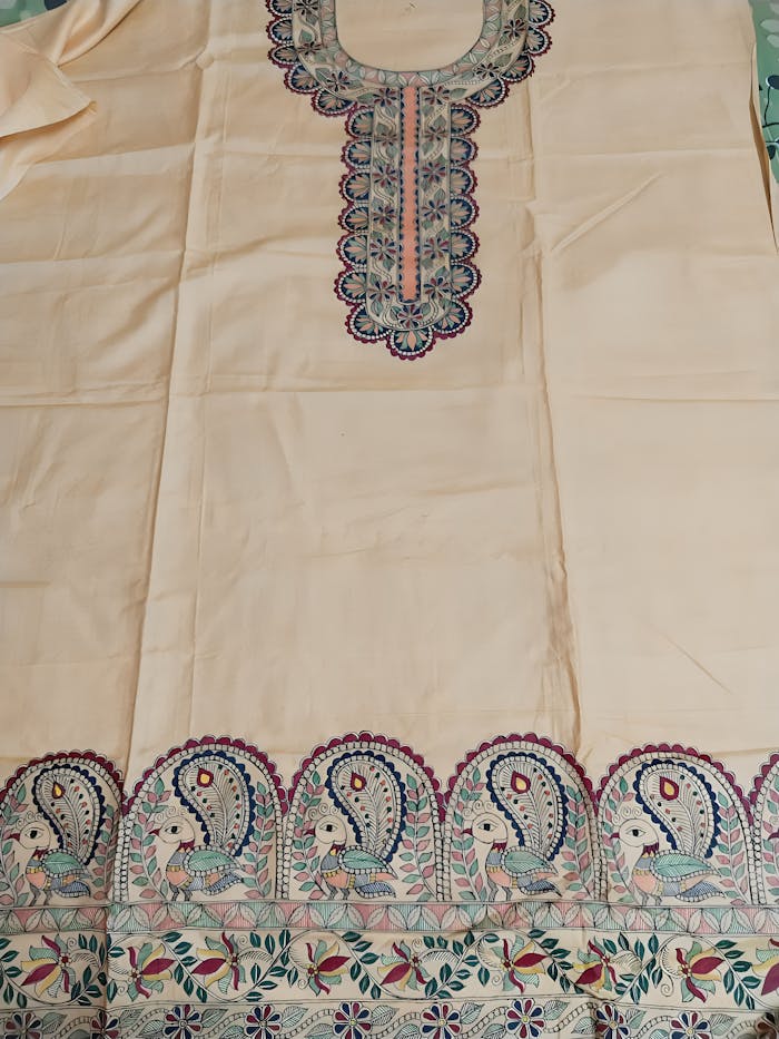 Peacock Themed Design on Kurti - Image 1