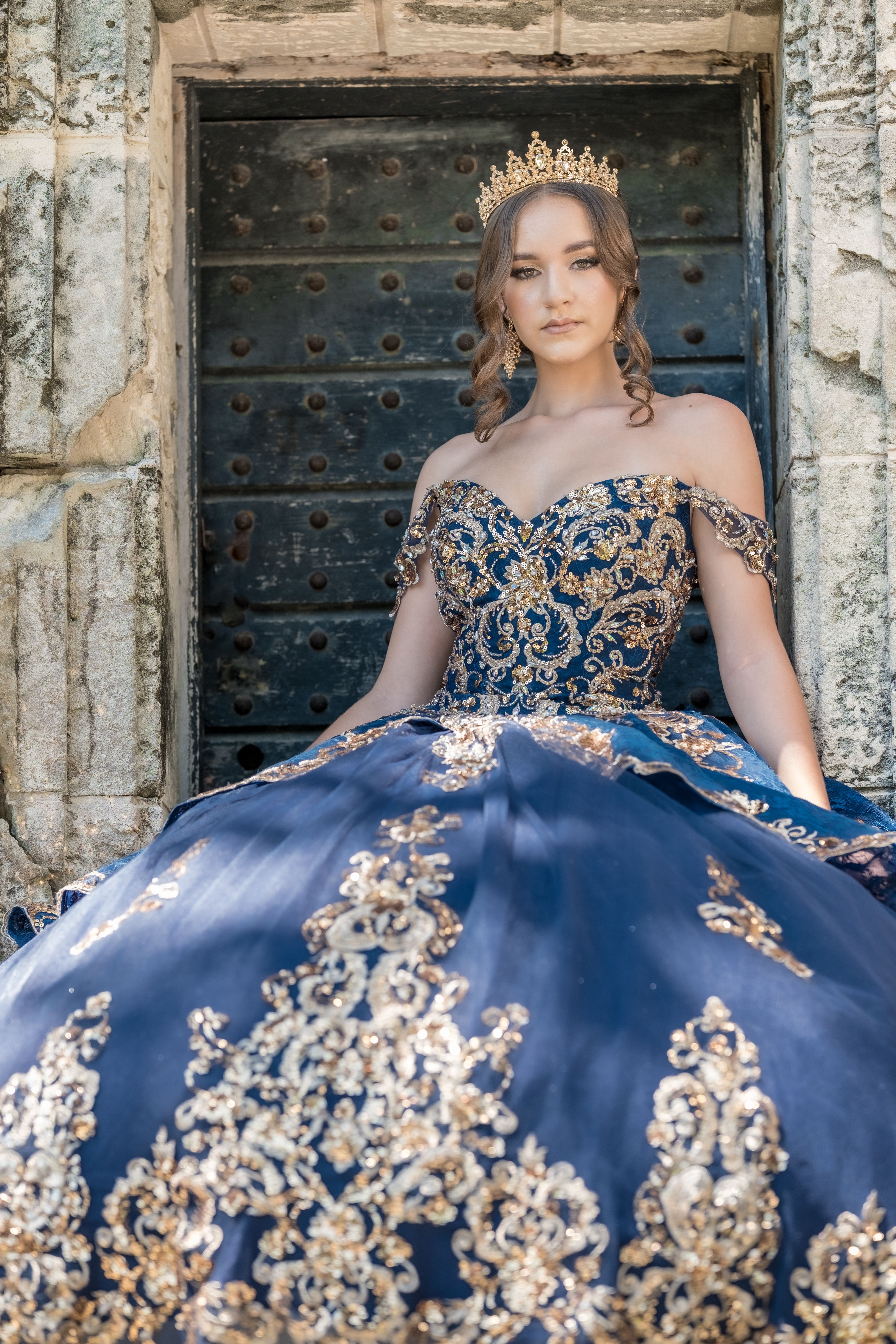 green emerald velvet dress Quinceanera Collection 26028C - Long Metallic Lace/Sparkle Tulle Ballgown