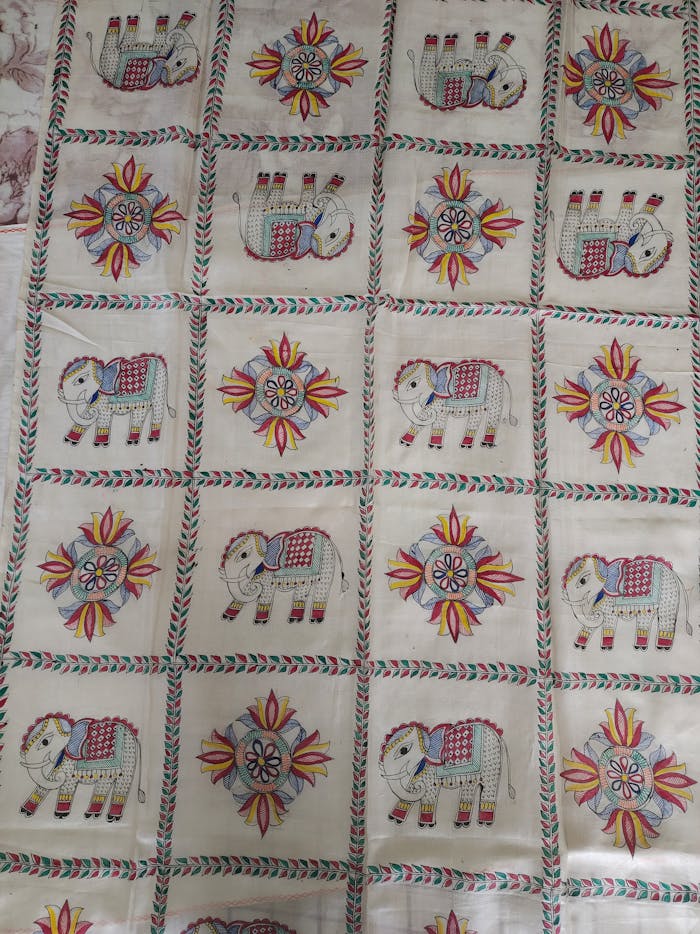 Elephant and Flowers Design on Dupatta - Image 1