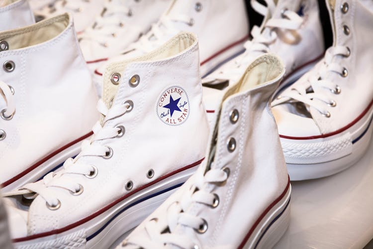 Two Pairs Of White-and-red Converse All-star Shoes