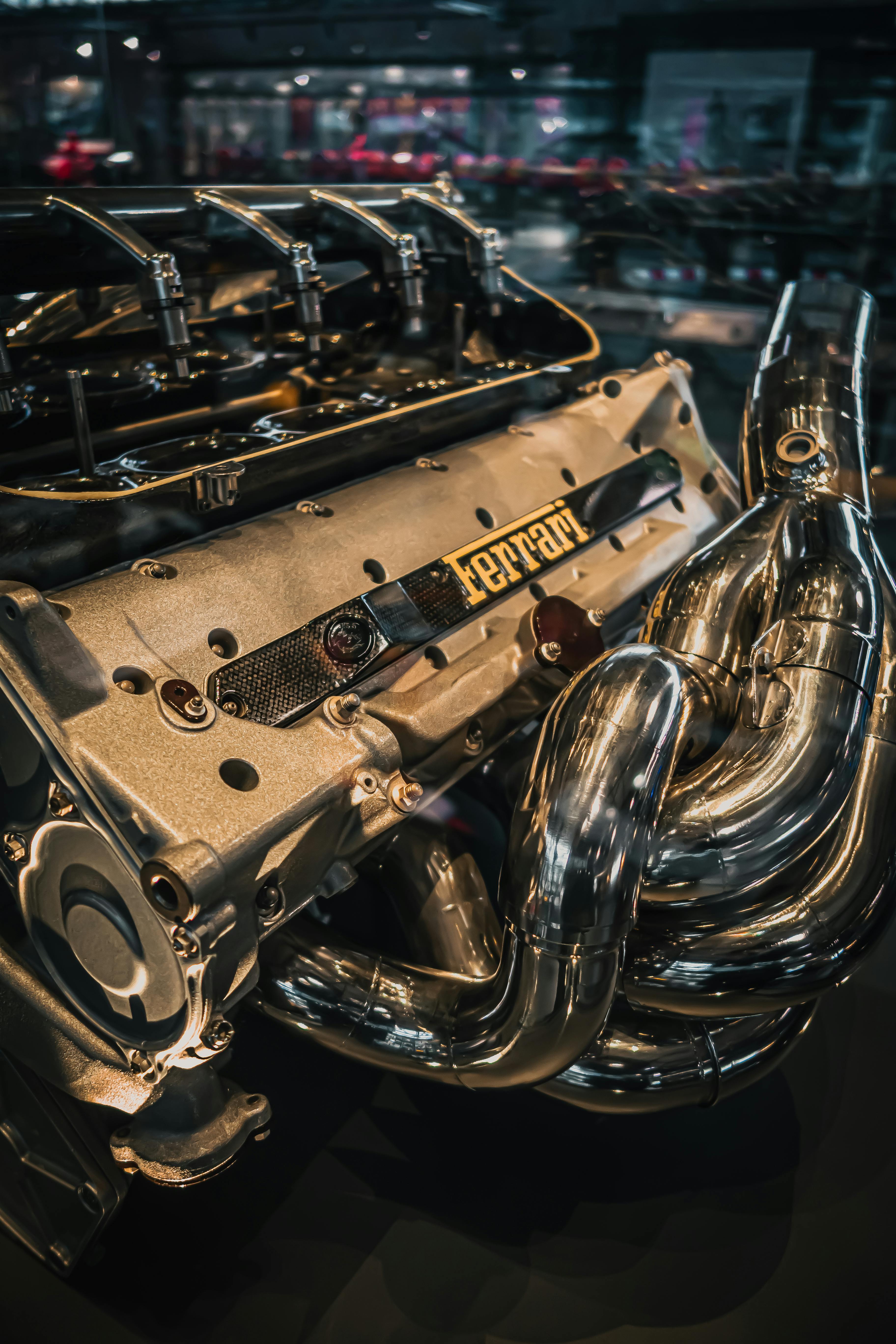 ferrari engine display at auto showroom