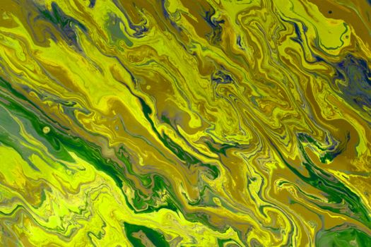 Colorful abstract painting with swirling yellow and green hues, showcasing artistic creativity.