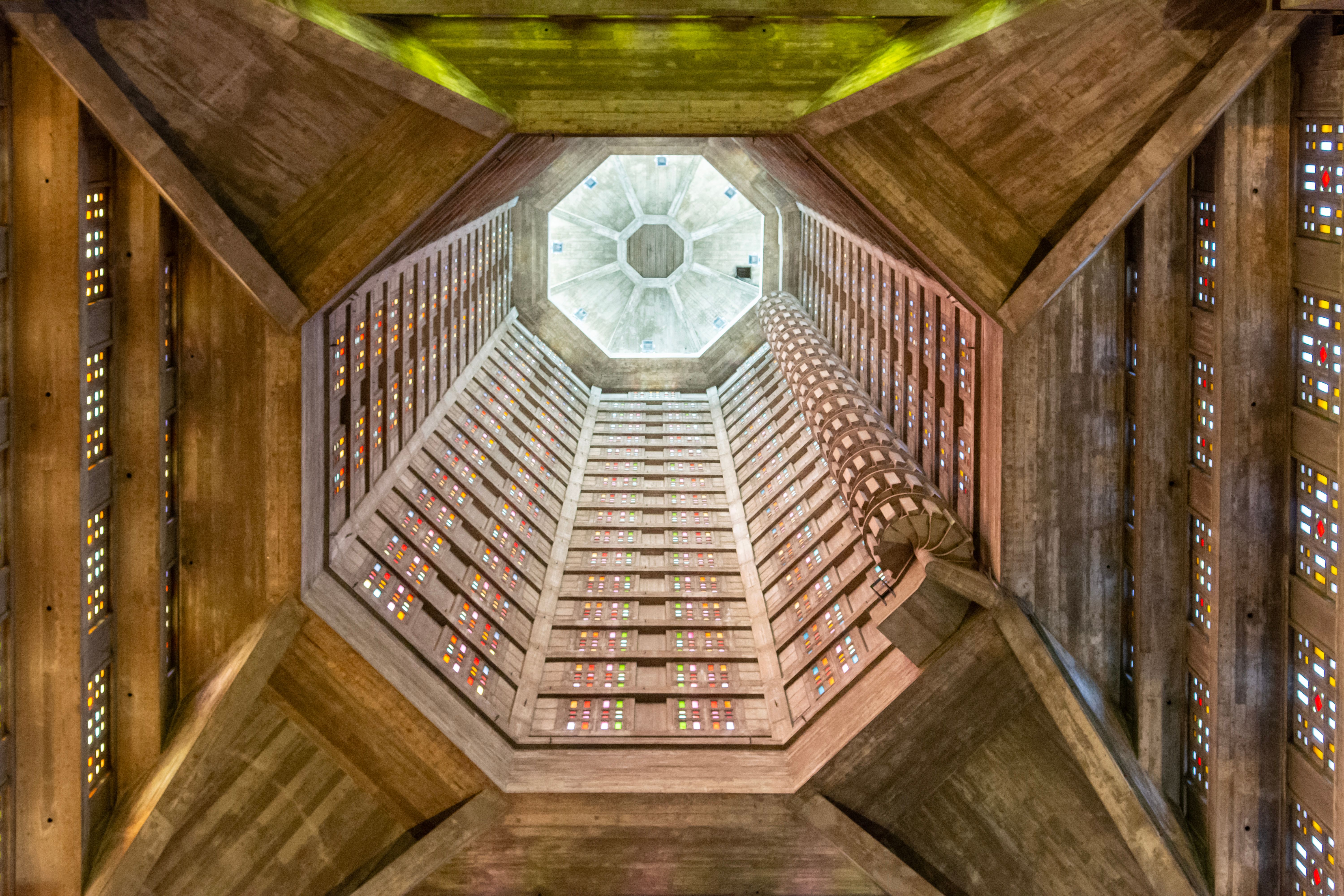 Carved concrete atrium inside the converted grain silo housing Zeitz MOCAA at the V&A Waterfront