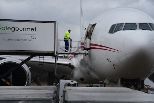Food catering service loading on a commercial aircraft at Genève Airport, Switzerland.