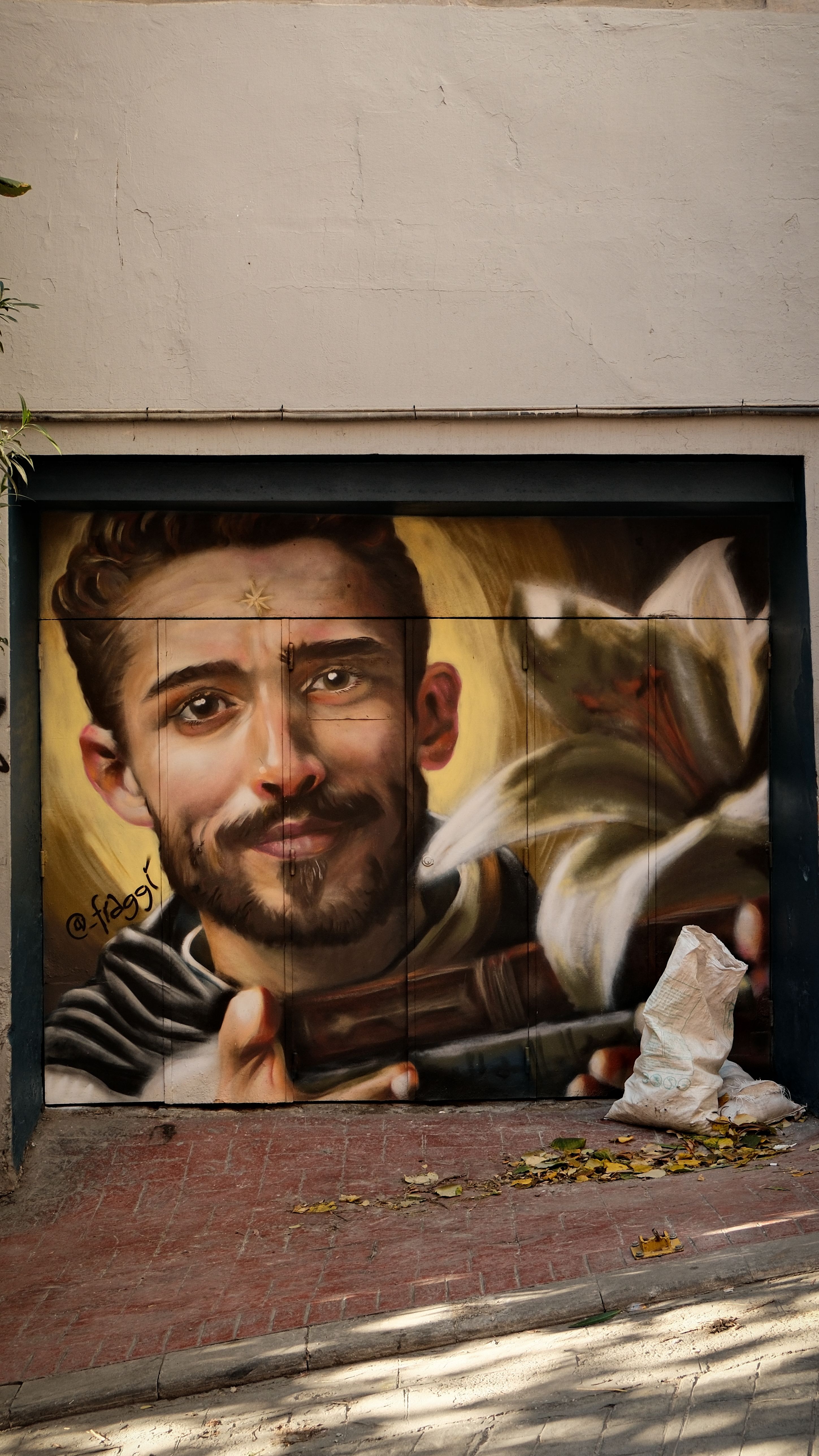 Colorful mural of a man with a flower on a wall in İstanbul, Türkiye.
