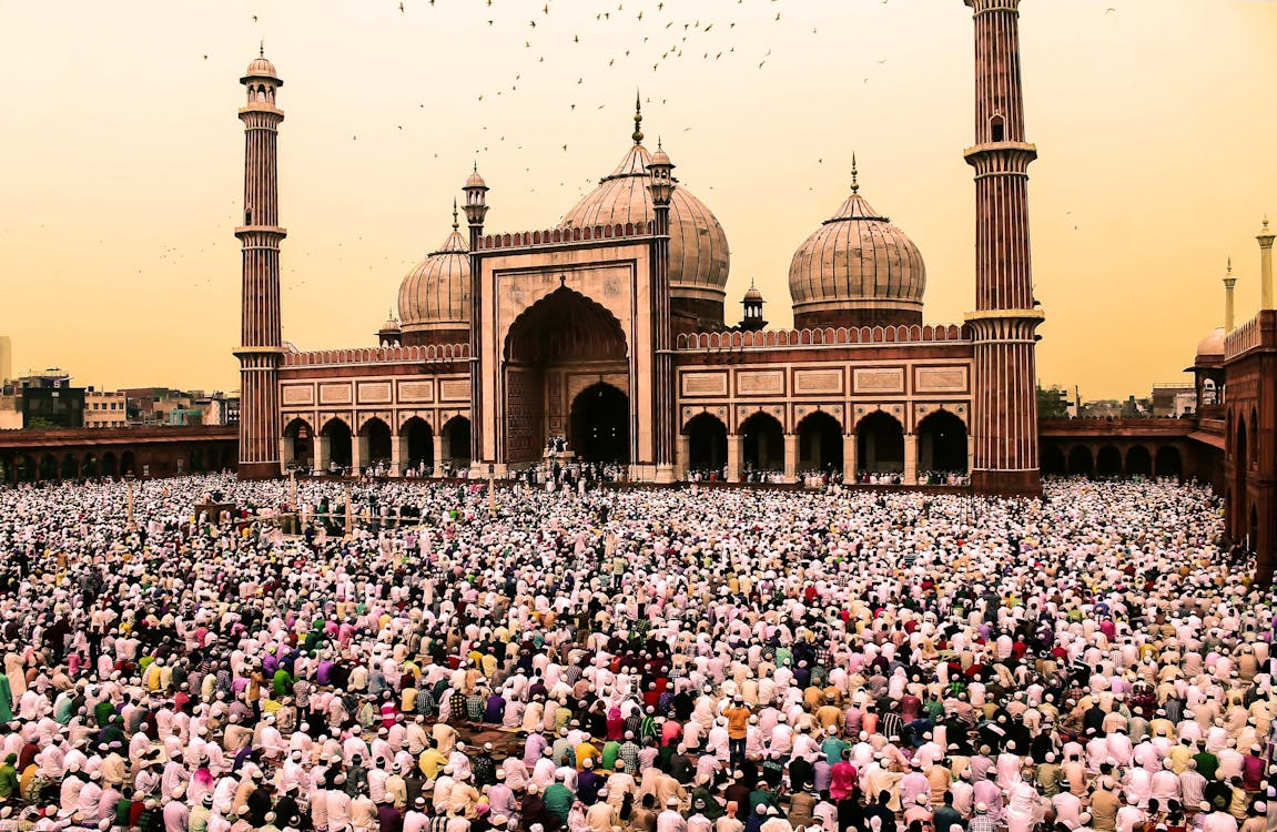 Free Photo Of Crowd Of People Gathering Near Jama Masjid, Delhi Stock Photo