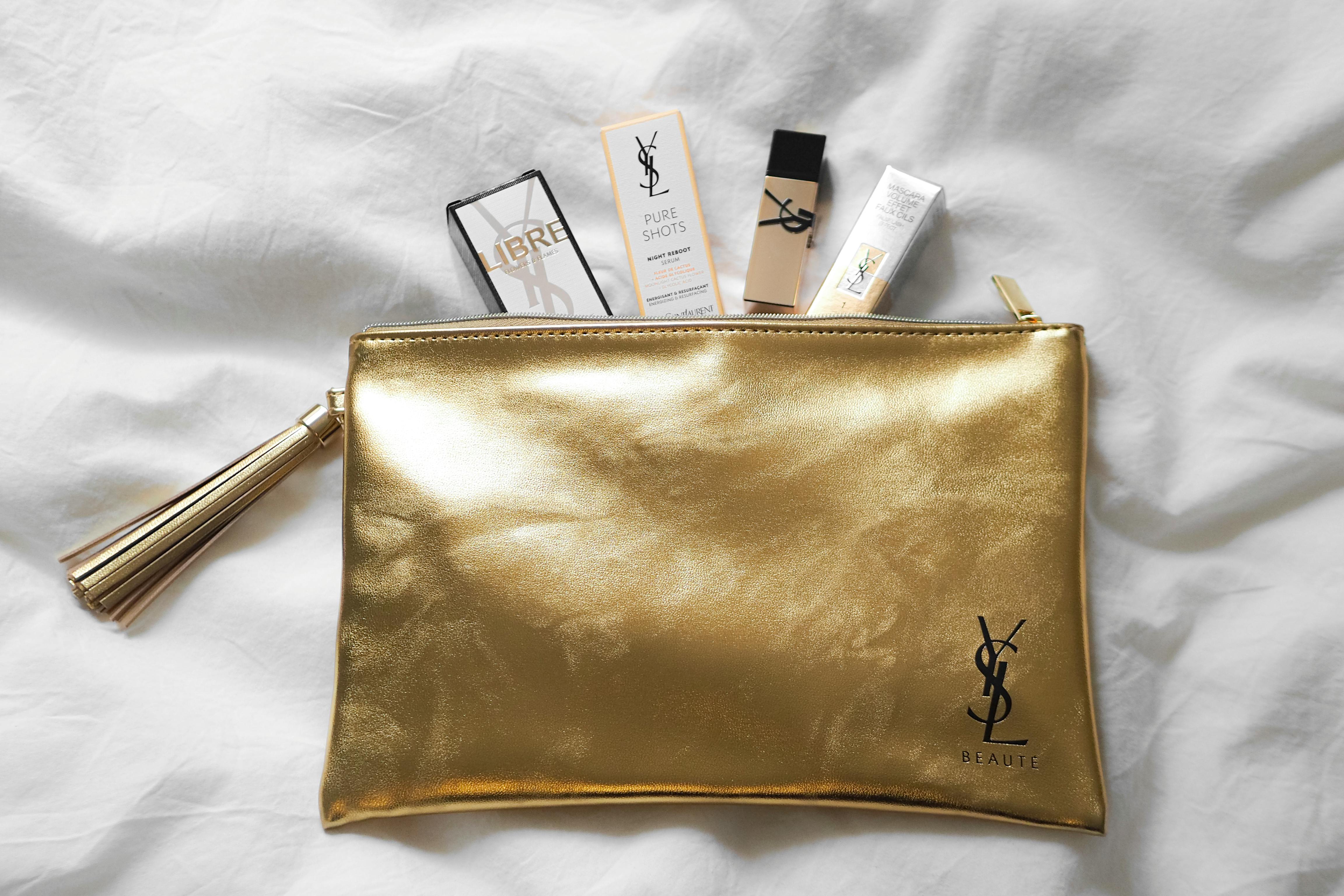 luxury ysl beauty products on elegant display