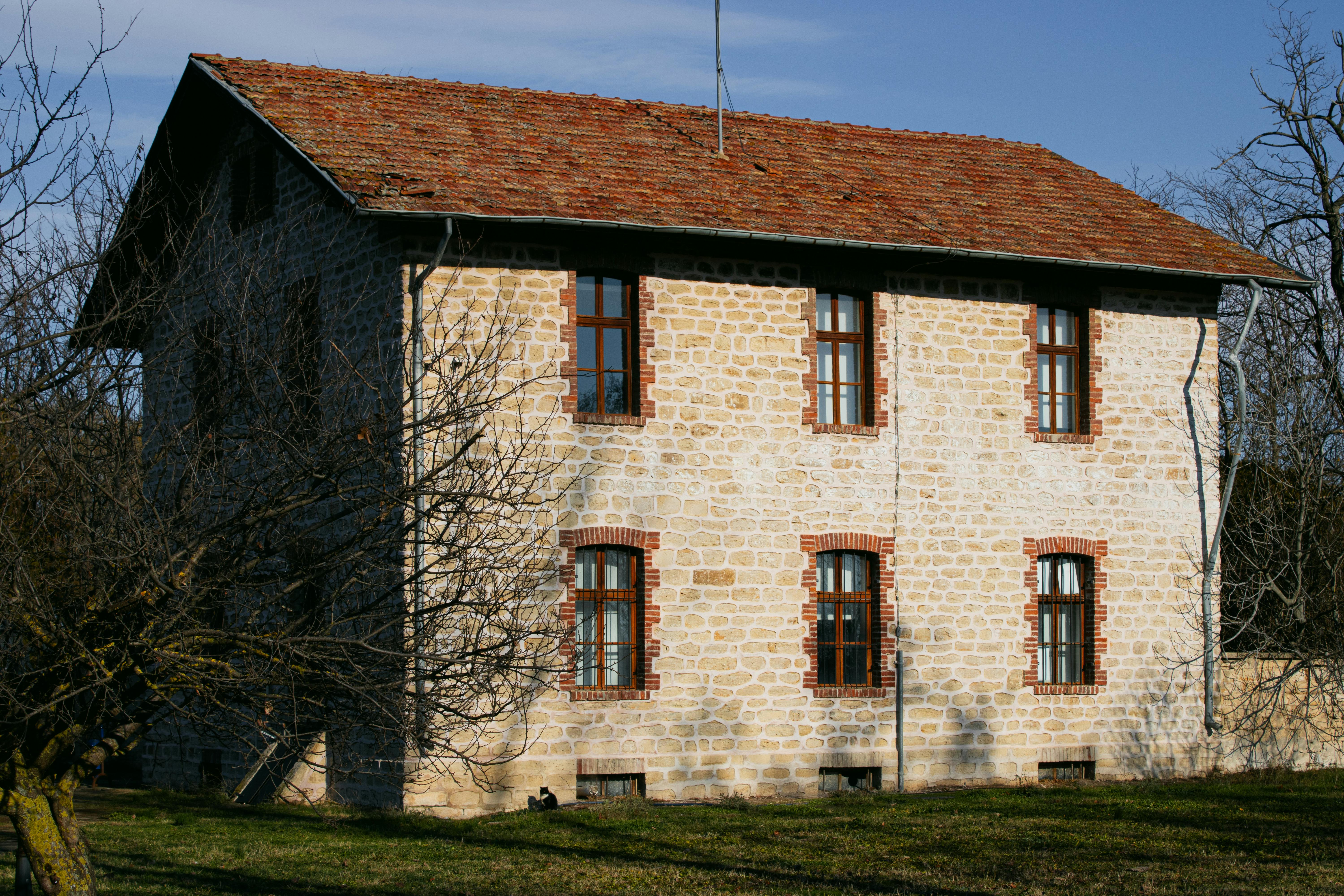 Charming old stone house in a serene Karaağa&ccedil;, Edirne landscape with winter sunlight.