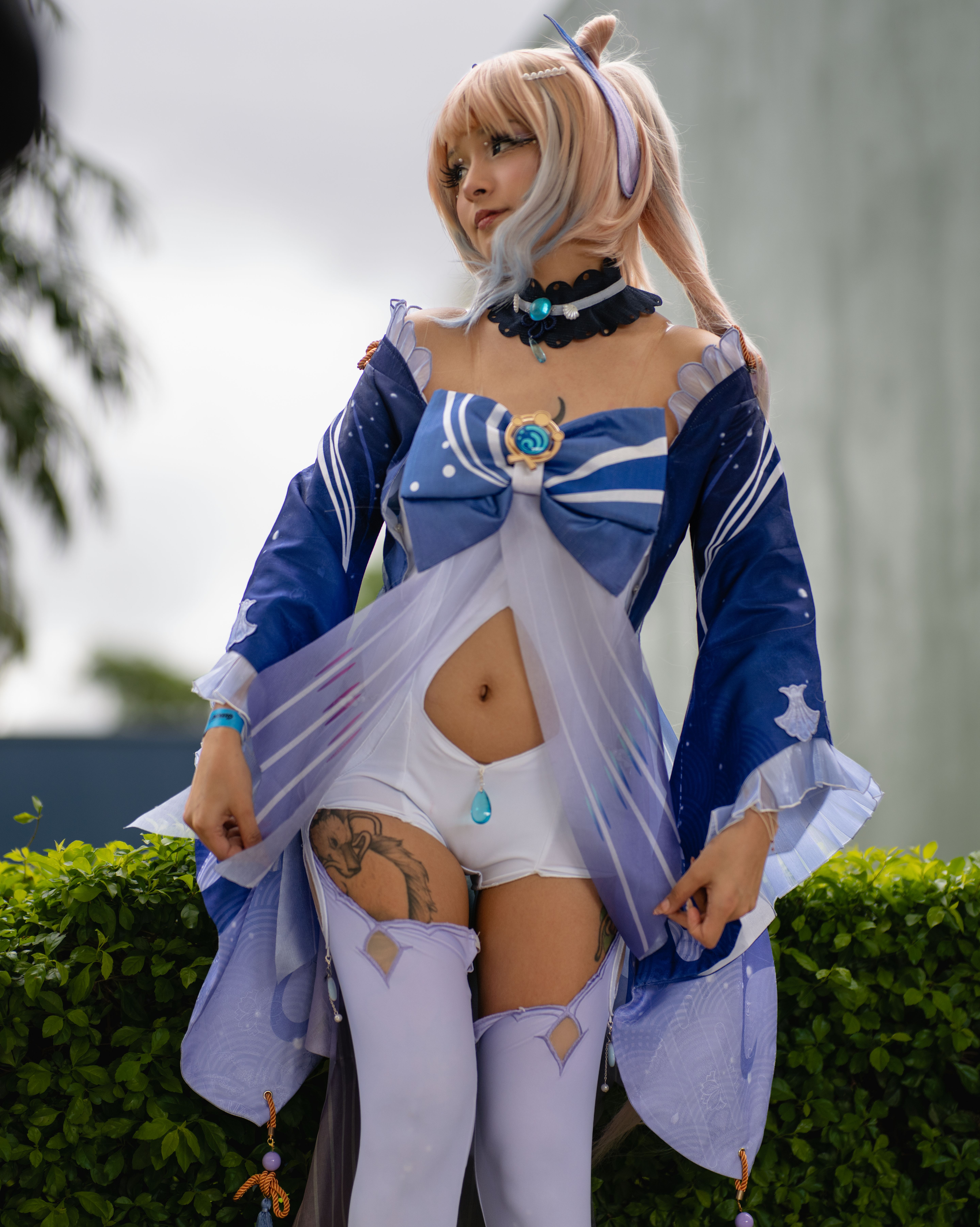 Cosplayer in elaborate anime costume at convention in Costa Rica.