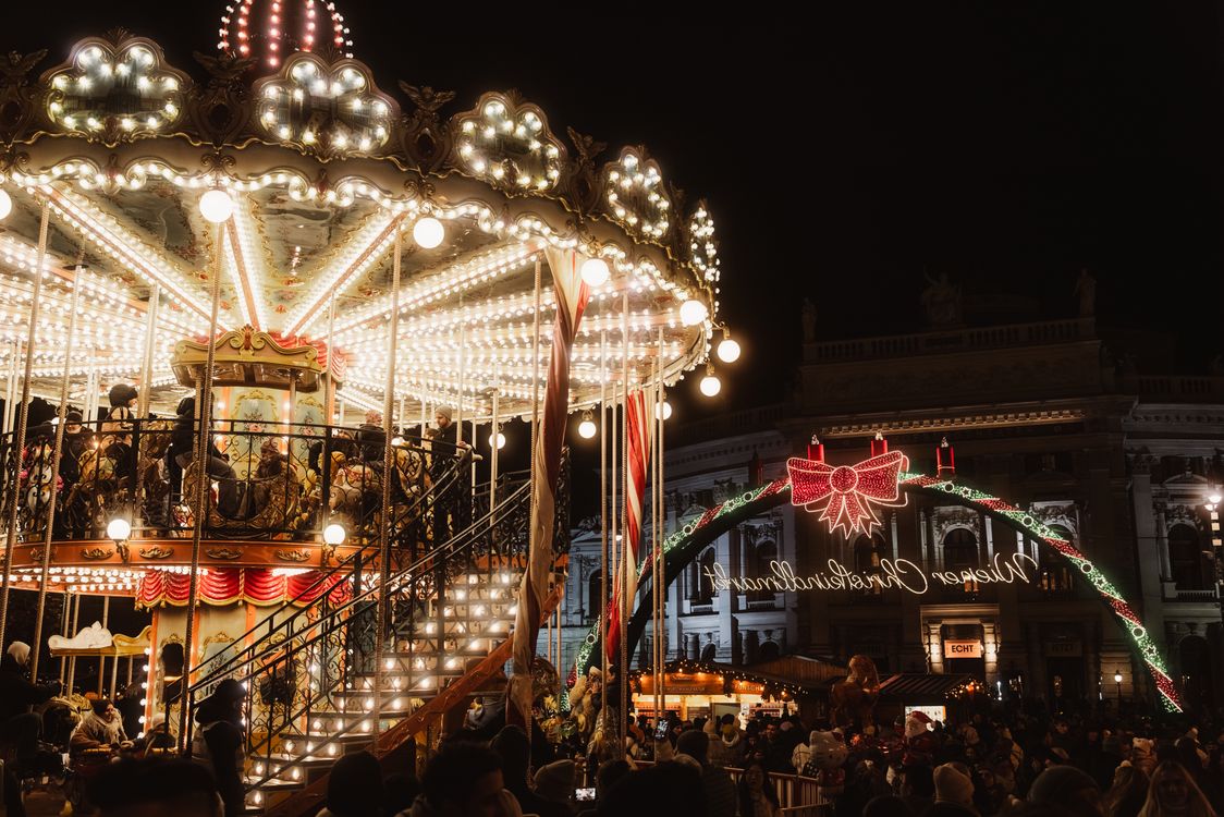 Festive Night at a Christmas Market with Carousel · Free Stock Photo