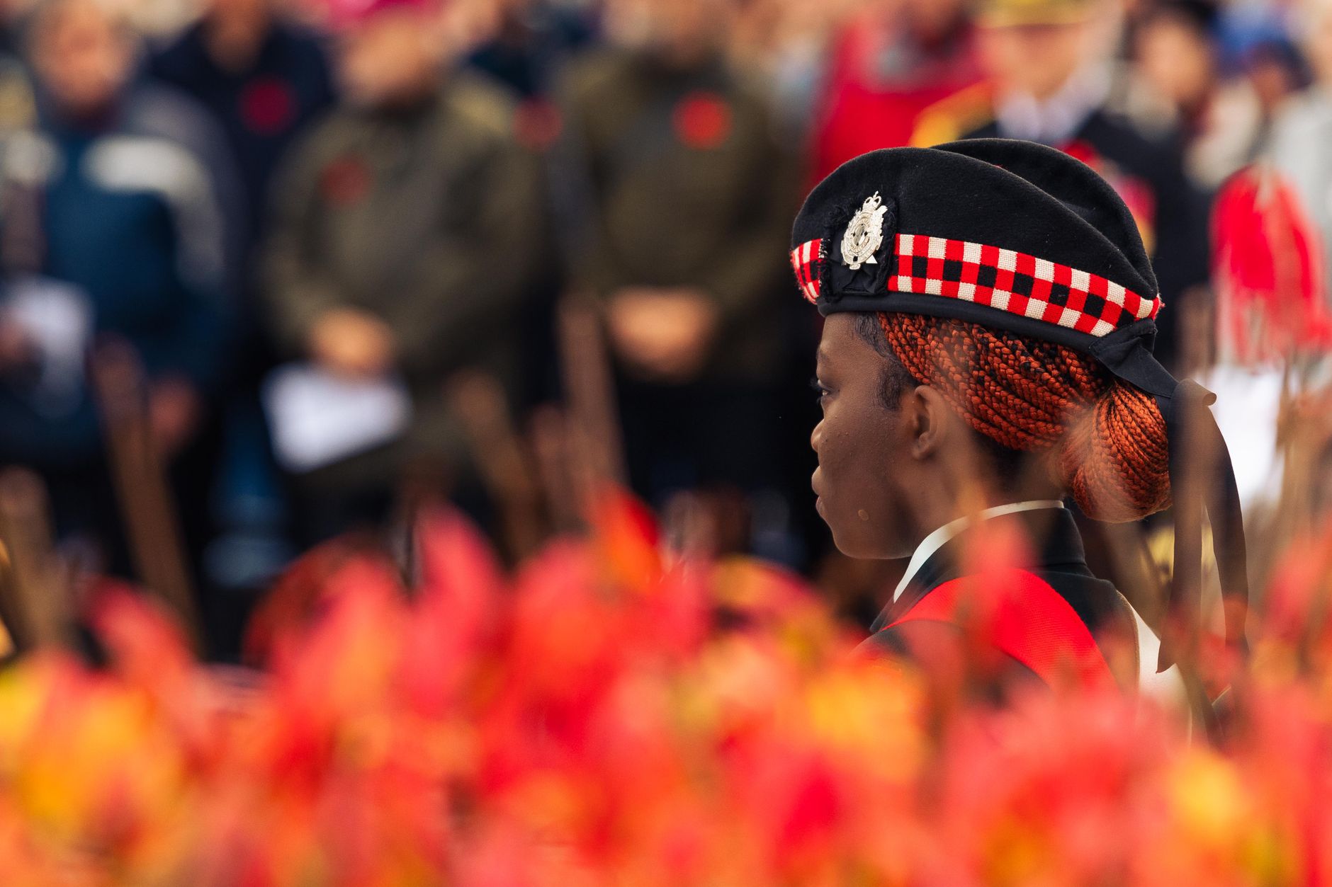A solemn Remembrance Day ceremony with a cadet in Victoria, Canada.