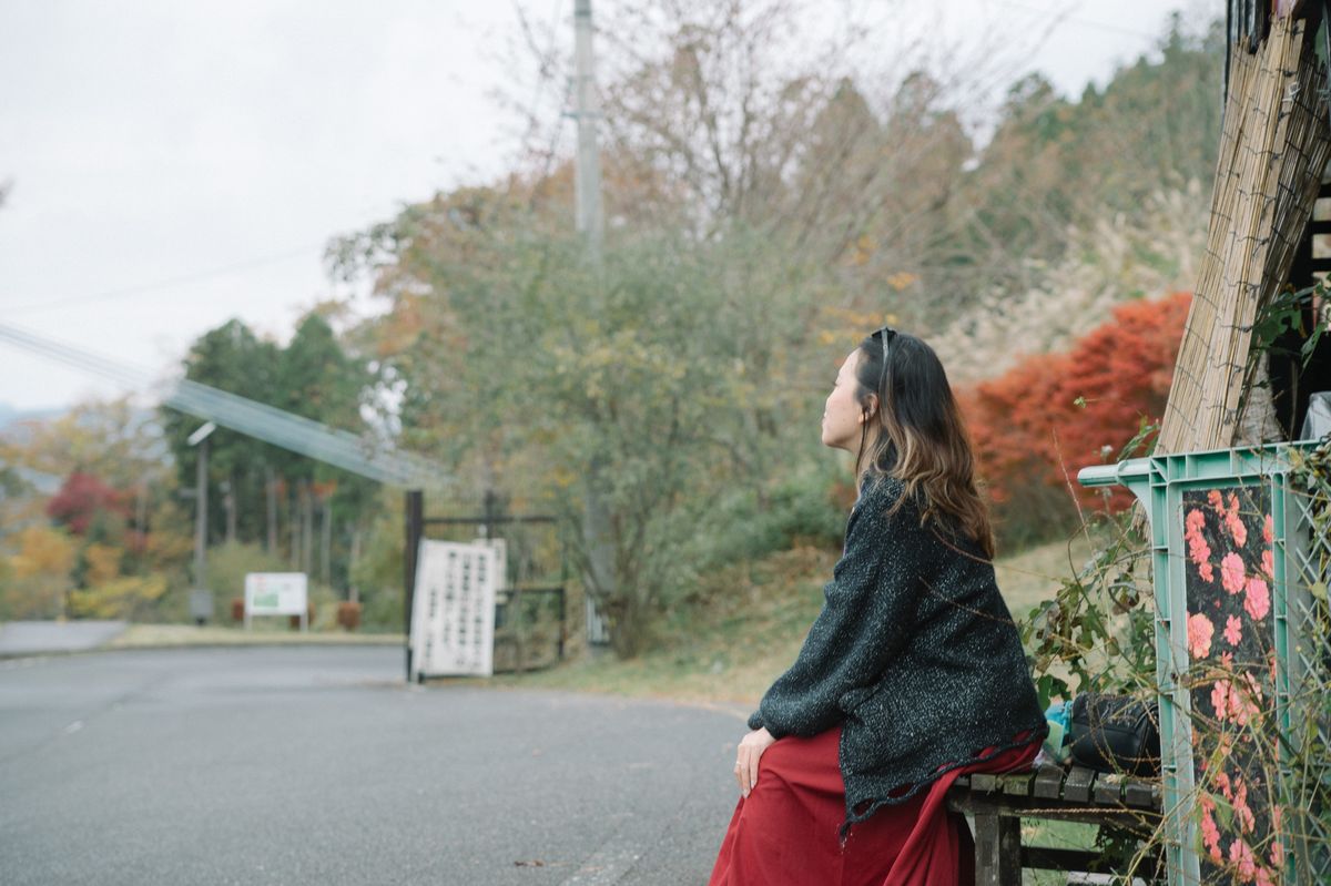 Japan mountain trail with fall colors