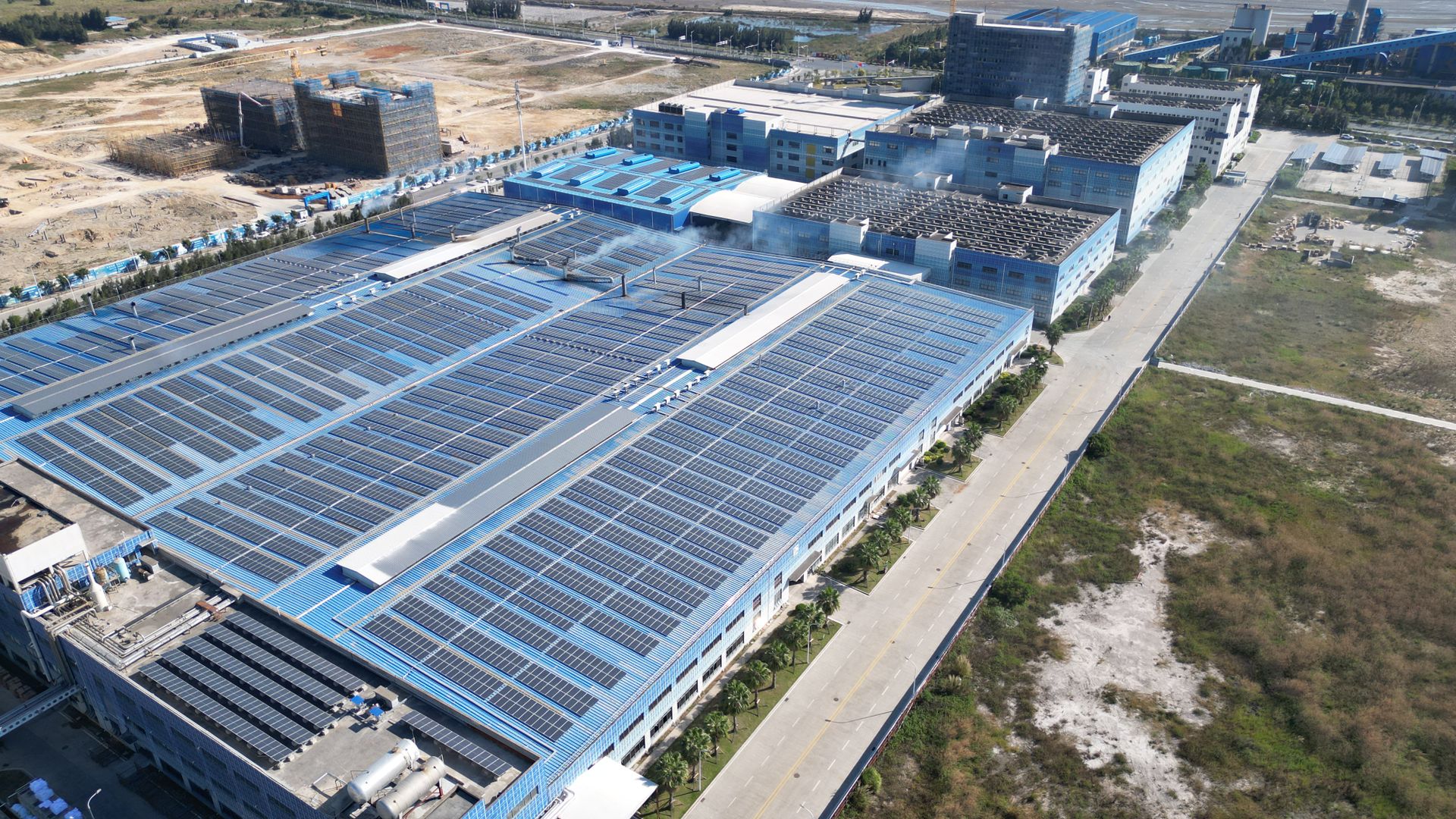 Solar panels being assembled on a factory production line