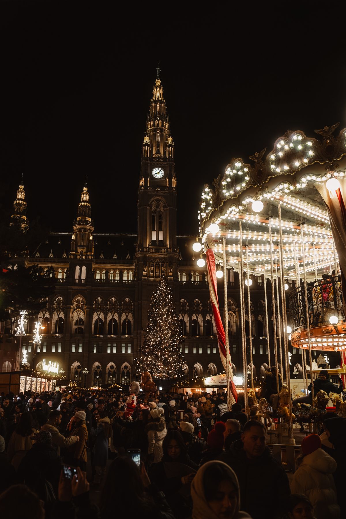 Vienna Christmas market glowing at night
