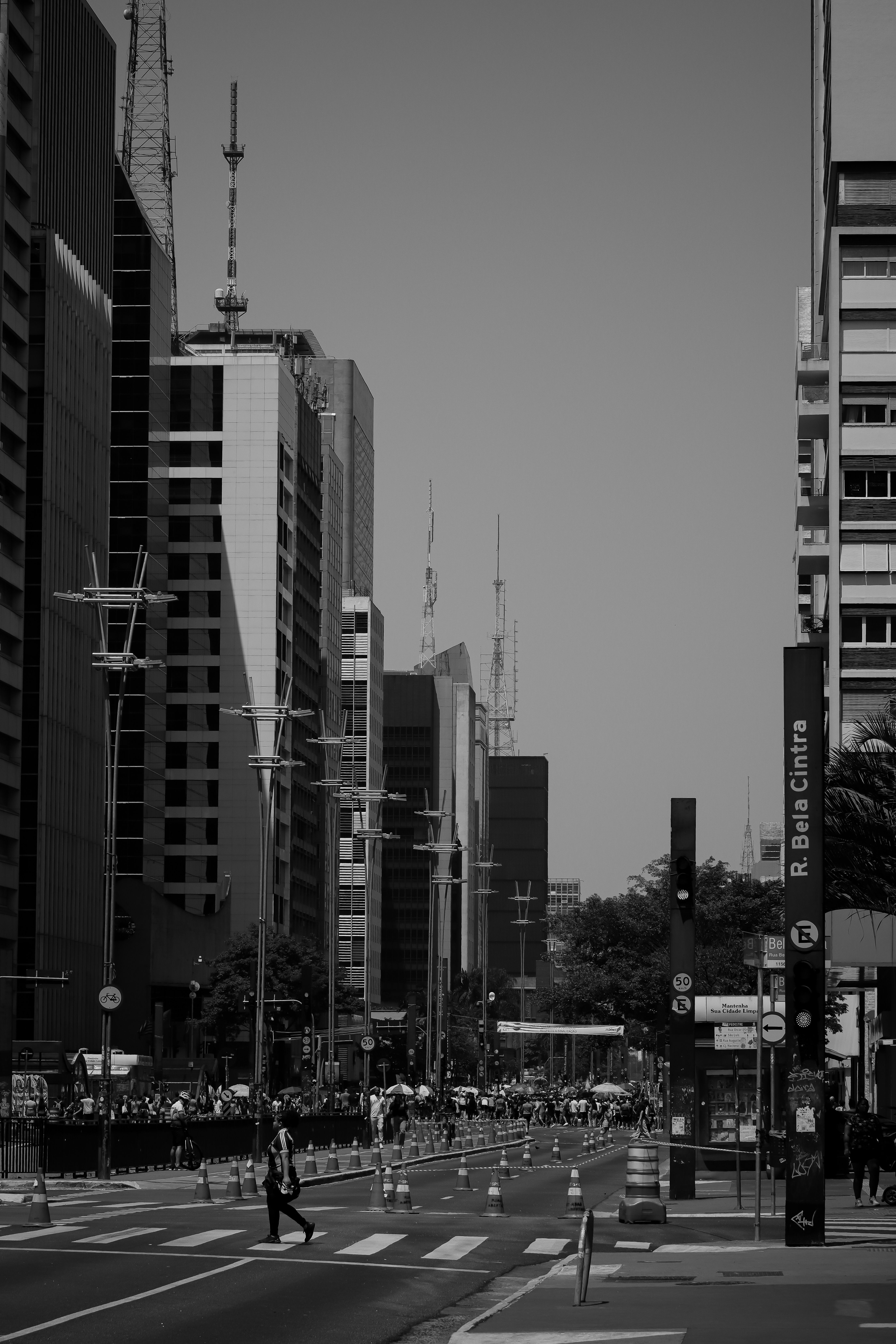Black and White Urban City Street Scene · Free Stock Photo