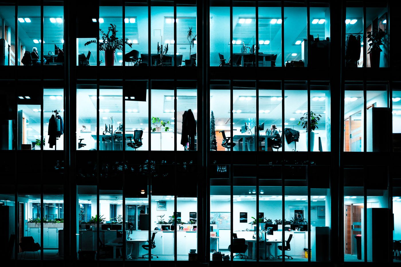 Modern office building at night