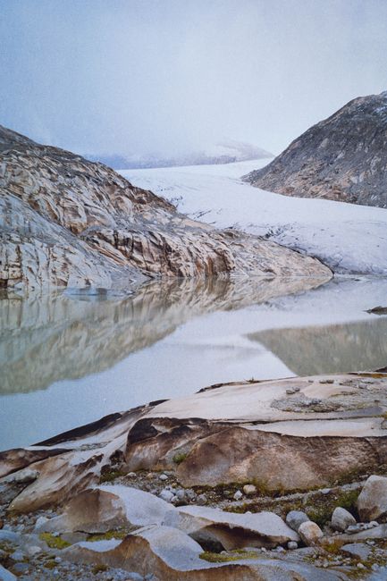 Stunning winter landscape of a glacier in Obergoms, Switzerland.