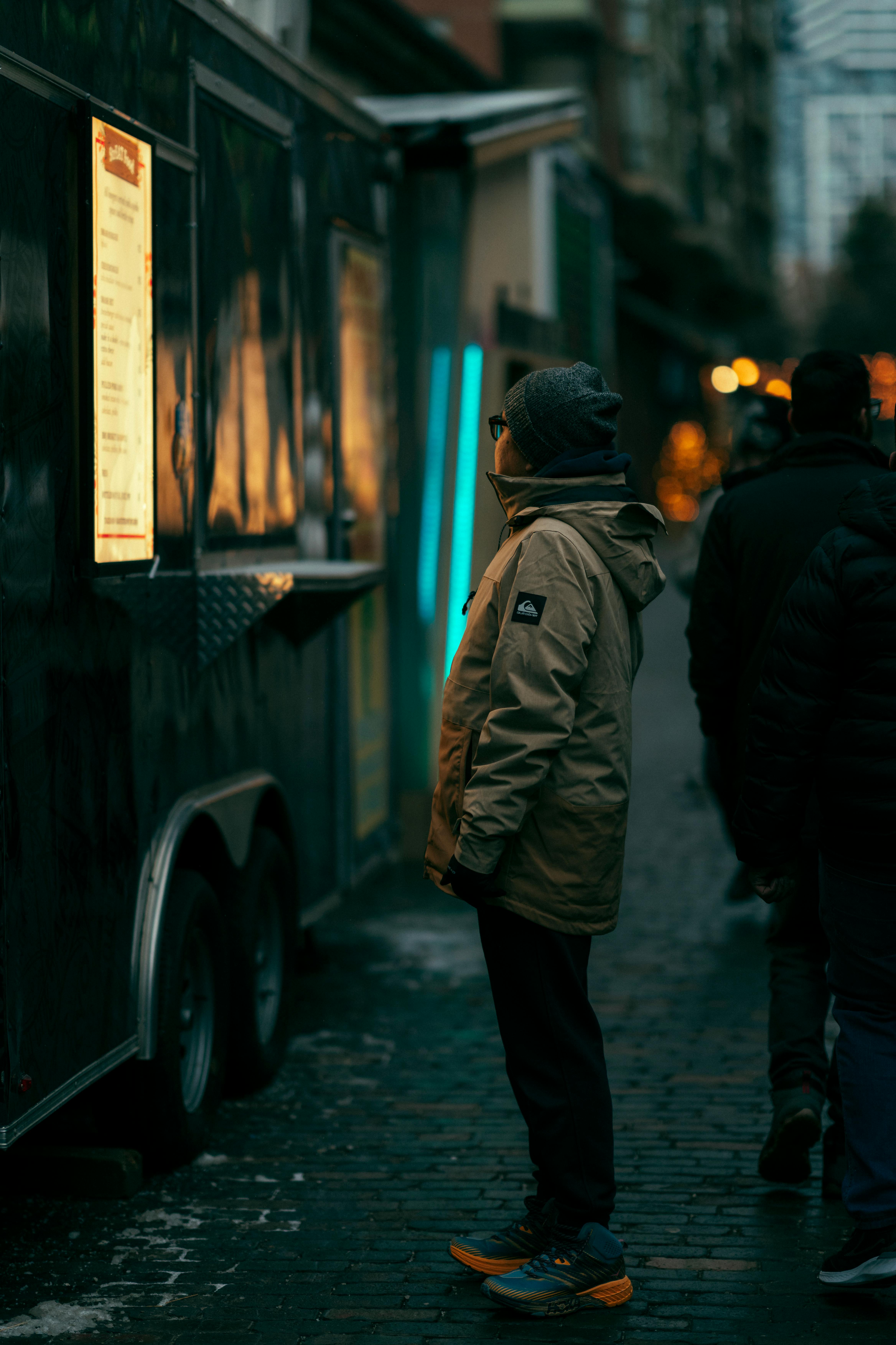 winter night scene at a toronto food truck