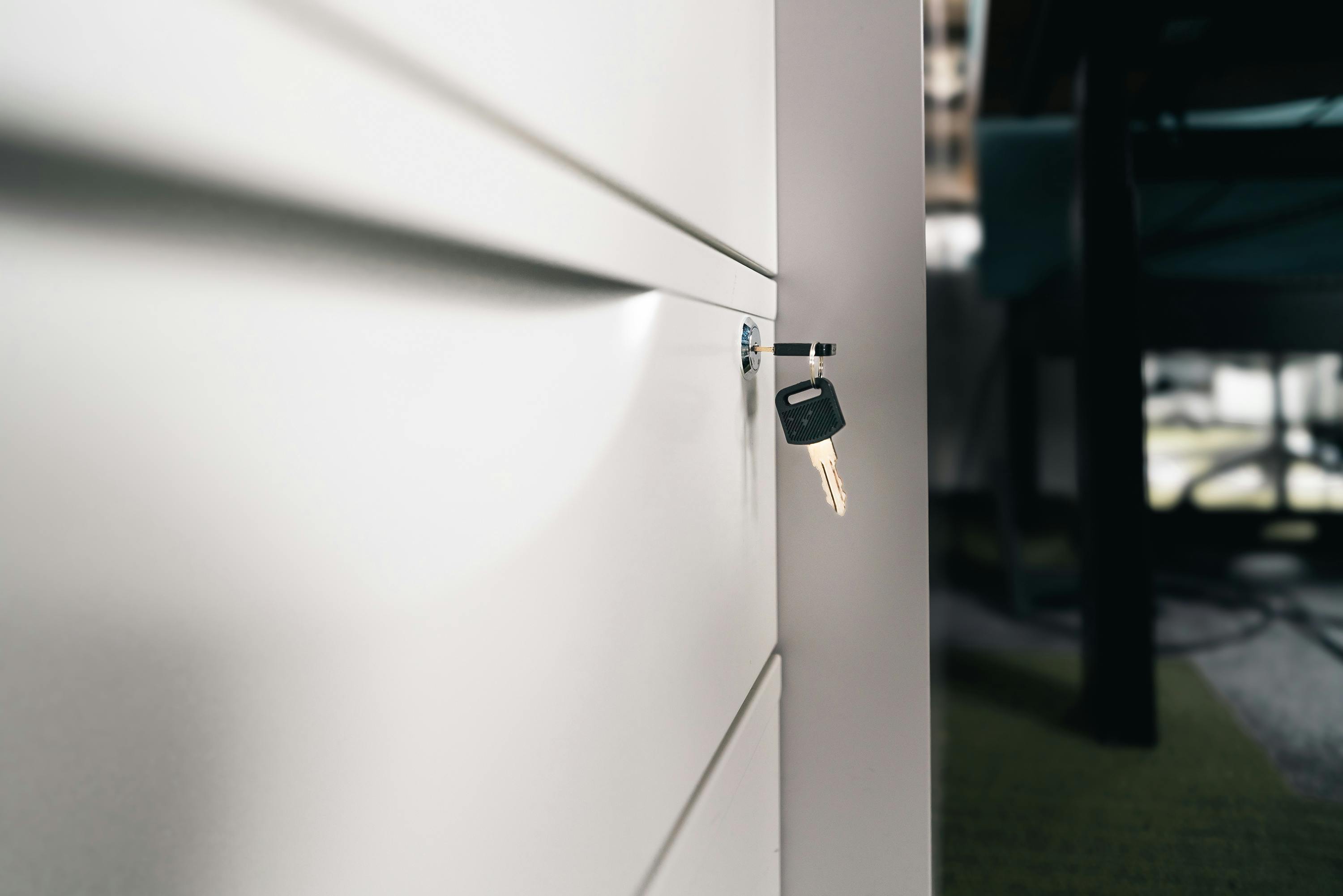 secure office locker with key in lock