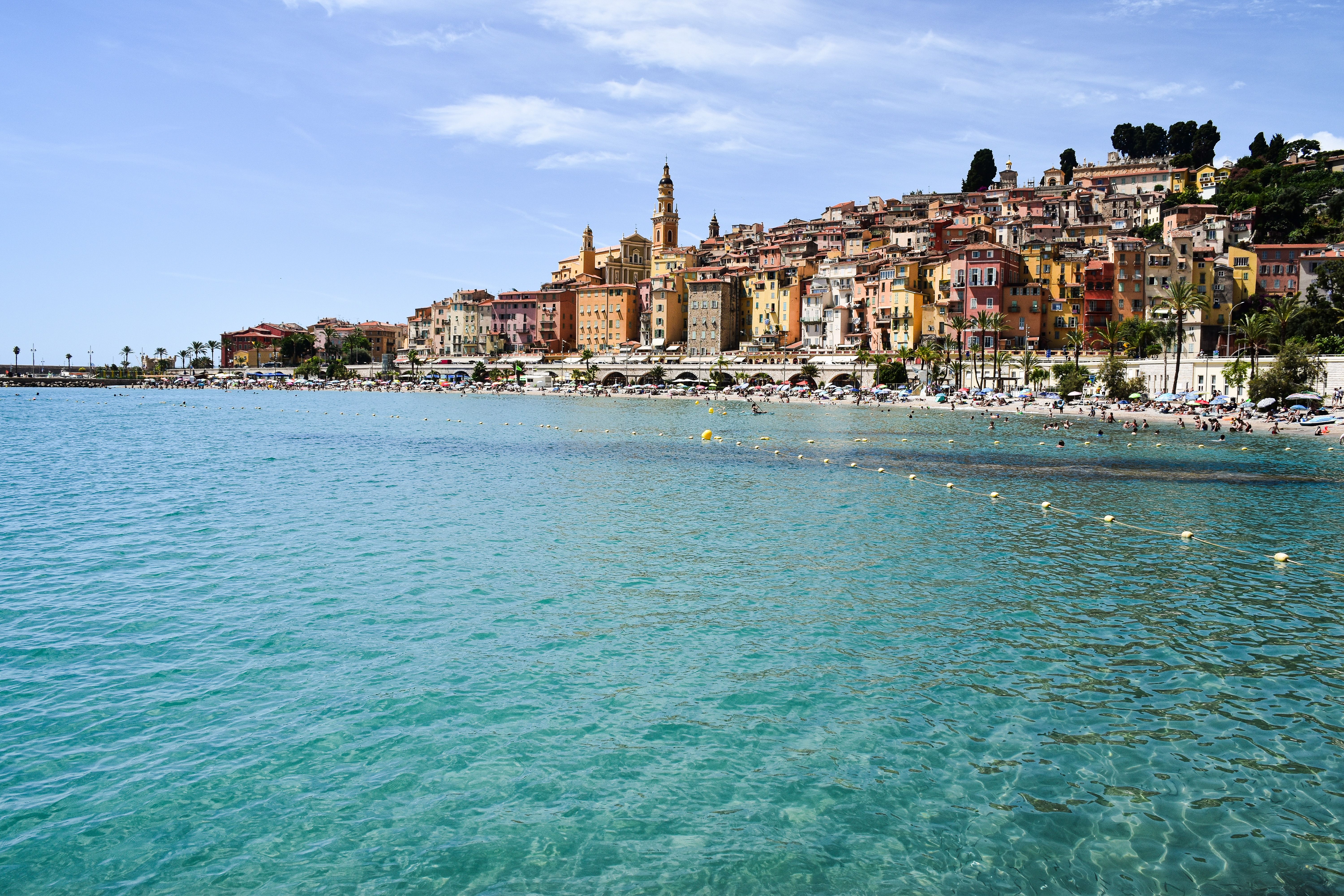 Beautiful coastal view of Menton with colorful buildings in the French Riviera.