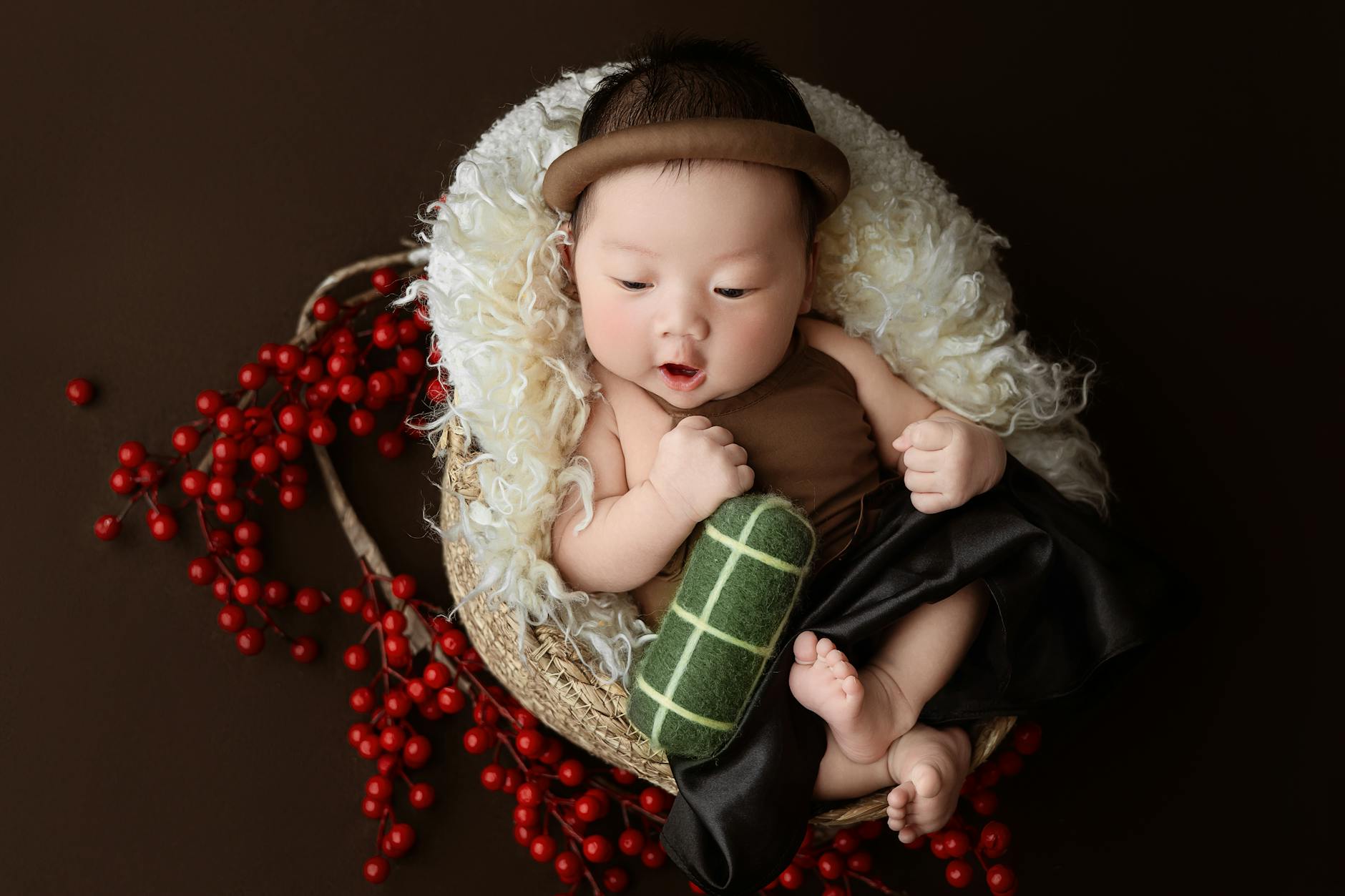 https://www.pexels.com/photo/newborn-baby-in-basket-surrounded-by-red-berries-29947300/