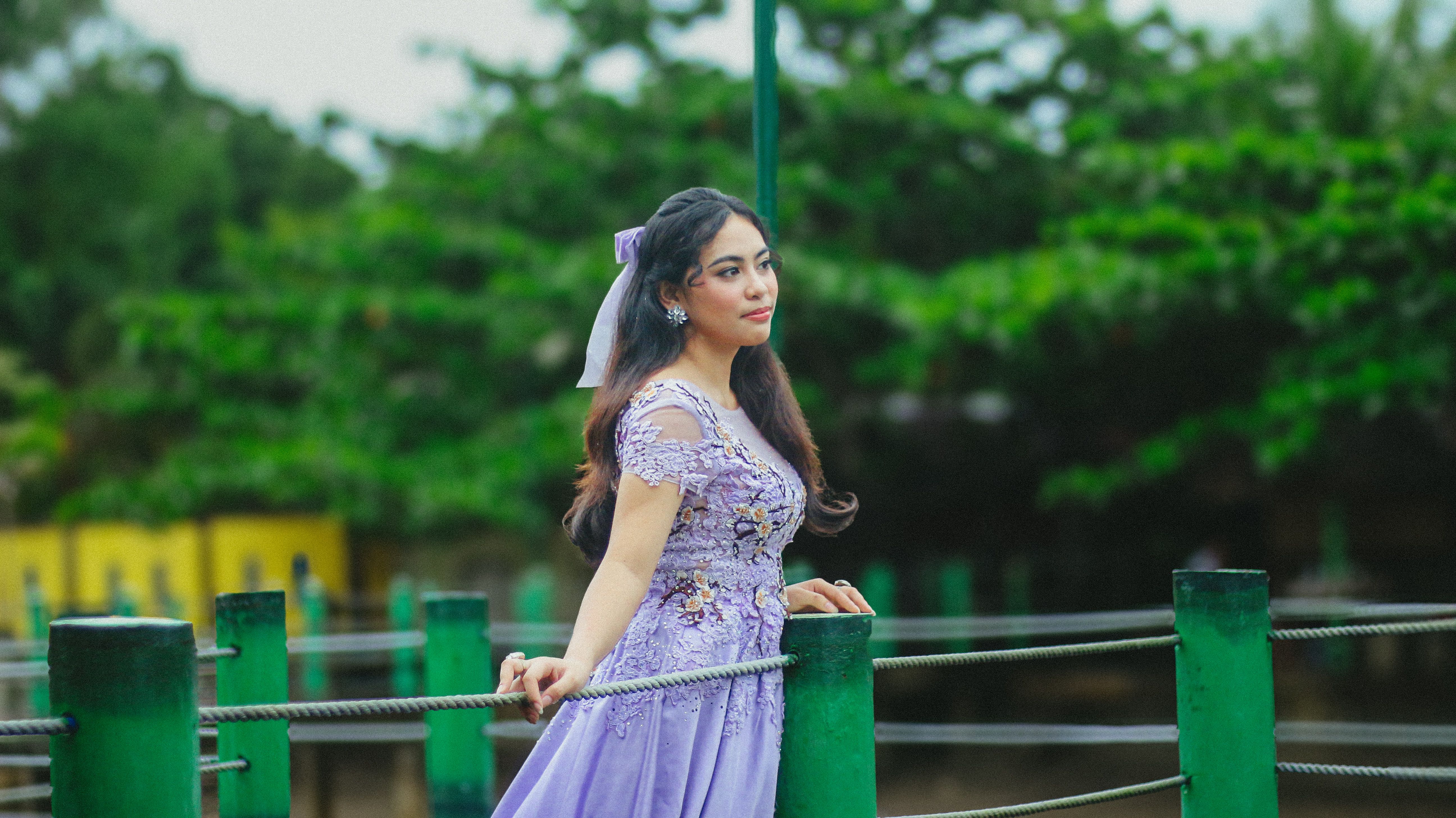 Elegant Woman in Lavender Dress Outdoors · Free Stock Photo