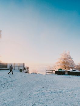 A breathtaking winter scene in Chambéry featuring snow-covered ground, trees, and a distant horizon.