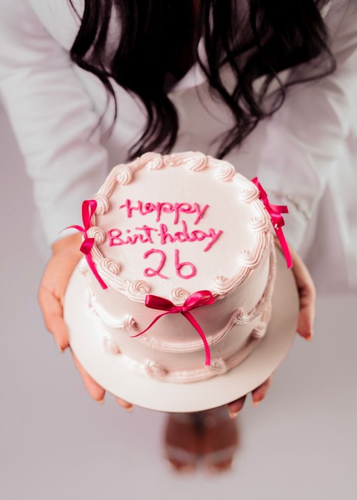 Hoorain Atelier birthday cake with ribbons