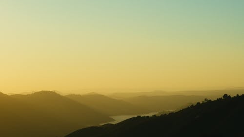 無料 ゴールデンアワーの森の空撮 写真素材