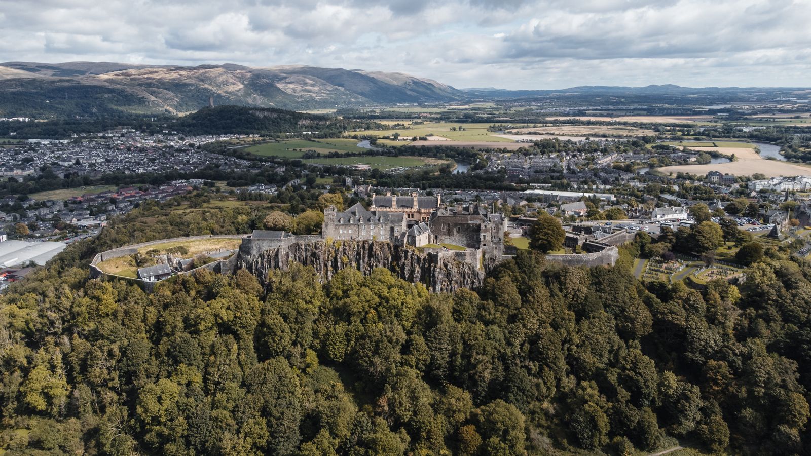 Aerial view of Stirling Castle and the surrounding countryside