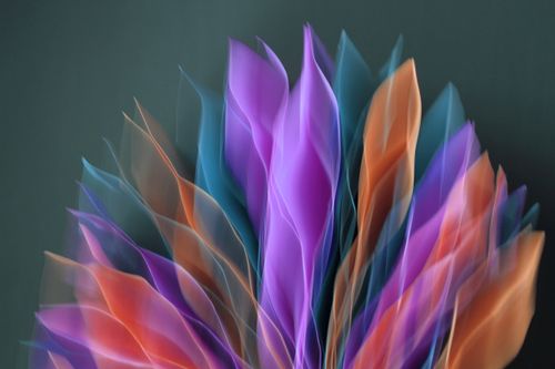 Free Colorful abstract art with light trails in purple, orange, and blue resembling feathers or petals. Stock Photo