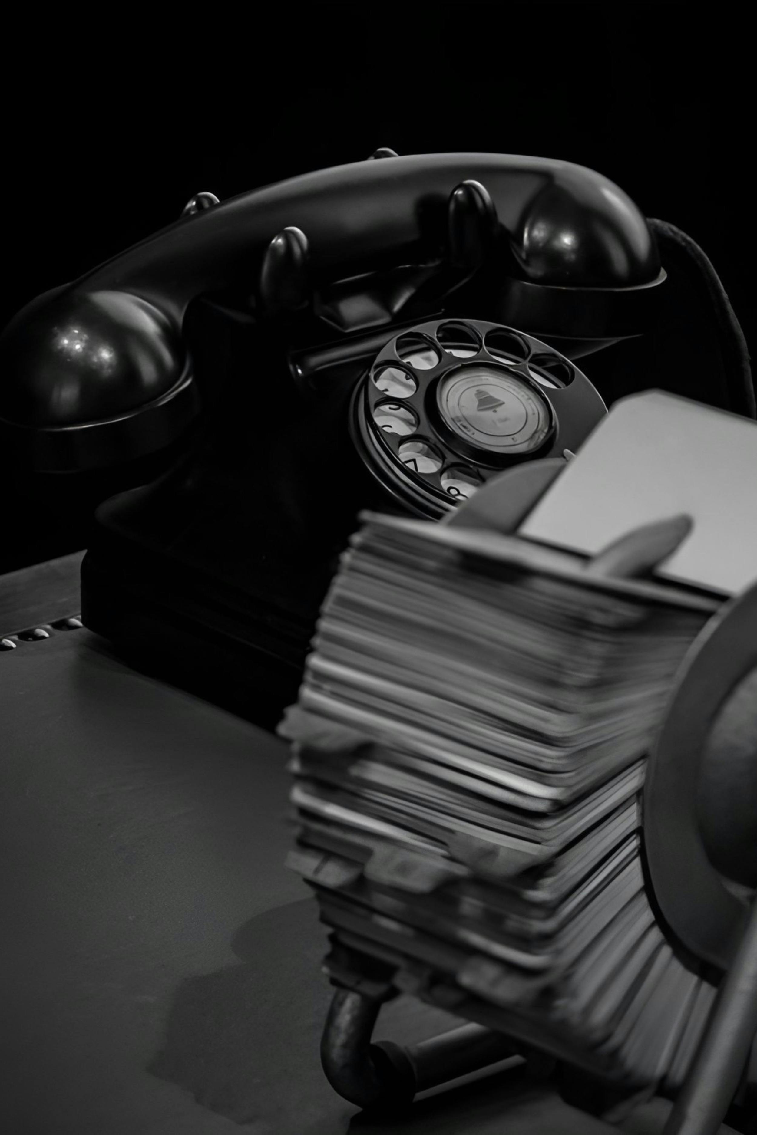 Zadarmo Klasický čierny telefón s otočným ciferníkom vedľa Rolodexu, evokujúci nostalgiu. Fotka z fotobanky