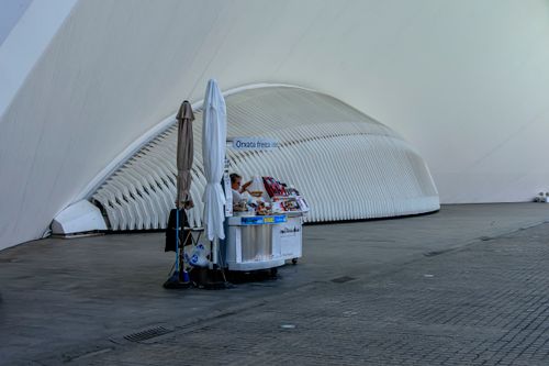 Free Street vendor selling horchata in Valencia's City of Arts and Sciences. Stock Photo
