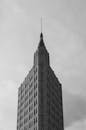 Black and White Chicago Skyscraper Against Cloudy Sky